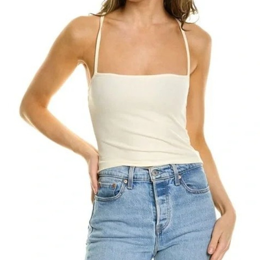 WeWoreWhat Strappy Halter Neck Tank Top In Ivory Crisscross Crop Square Neckline